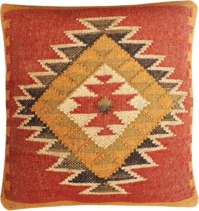 Set of 4 Wool Jute Vintage Kilim Cushion Covers,Home Decor Pillowcases Handwoven Turkish Pillow Decorative Throw Pillow Covers (Multicolor-9), 18x18 inch