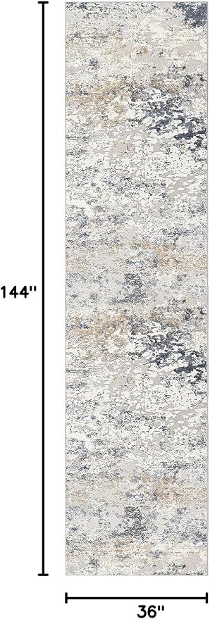 DMOYEST Washable Runner Rug for Hallway: 3x12 Neutral Modern Abstract Low Pile Area Rug with Non-Slip Backing - Carpet for Bedroom Kitchen Laundry Entryway Bathroom Indoor -Beige Blue