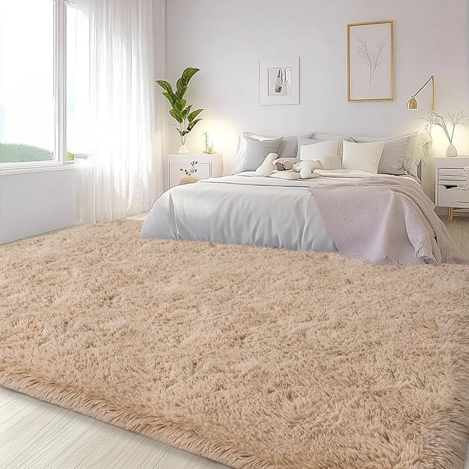 Large Area Rugs for Living Room Bedroom 8x10 Beige Fluffy Shag Rugs | Ultra Soft Shaggy Plush Fuzzy Modern Indoor Throw Floor Carpet for Kids Girls Boys Dorm Nursery Home Decor Aesthetic