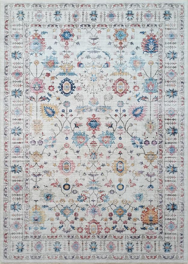 Mandala - Indoor Area Rugs 4x6 Washable, Stain Resistant Machine Washable Rugs for Living Room, Bedroom, and Modern House Décor - Durable Polyester Material, Colorful Patterned - Cream & Multi