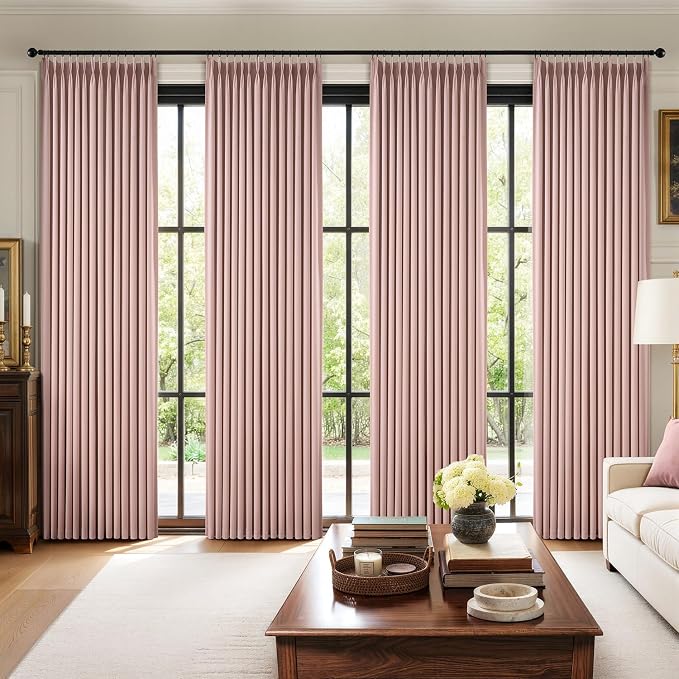 MIULEE Pinch Pleated 100% Blackout Curtains 40"x90" Light Pink 4 Panels Set | Thick Linen, Memory Trained Pleat, Back Tab Double Layer Drapes, Thermal Insulated, Curtain for Bedroom Living Room Darkening