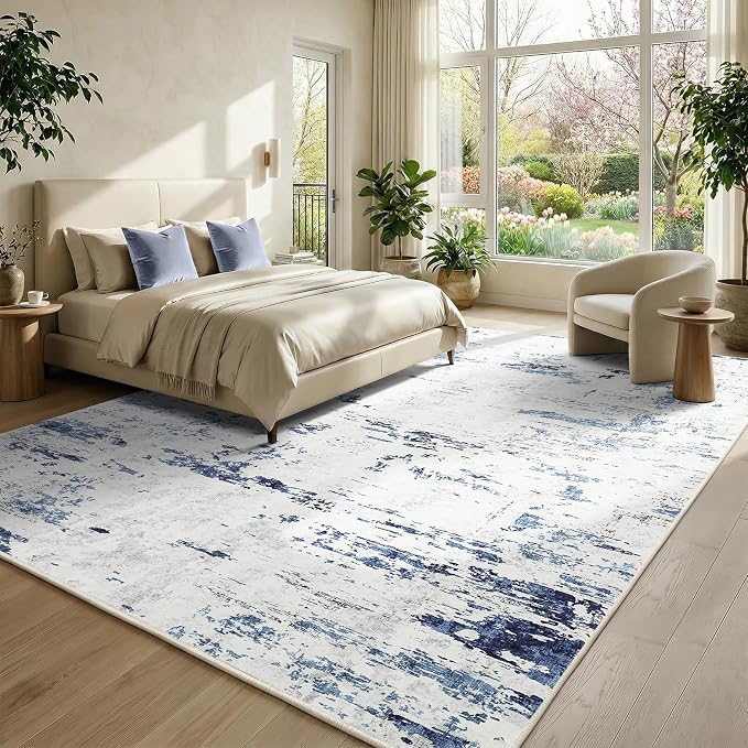 GarveeHome 8x10 Abstract Area Rug Neutral Washable Living Room Bedroom Rug | Soft Low Pile Non Slip Accent Rug for Living Room, Bedroom, Dining Room, Modern Indoor Carpet