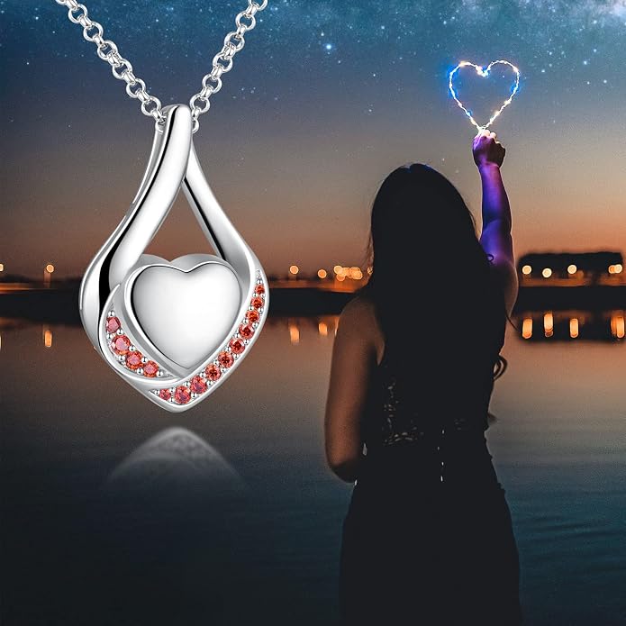 Cremation Jewelry 925 Sterling Silver Teardrop Urn Necklace for Ashes Heart Shape Memorial Keepsake Pendant for Human Ashes for Women Gift