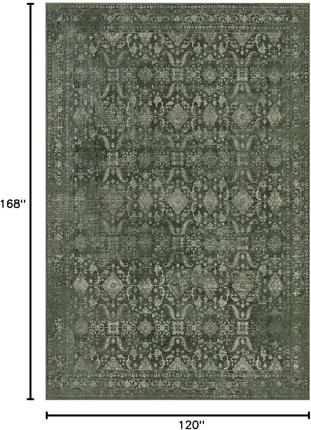 Rugxara Green 10x14 Area Rugs for Living Room Bedroom Large Washable Rug | Non Slip, Rug for Dining Room Office Farmhouse, Stain Resistant, Soft, Low Pile, Vintage Boho Retro Carpet, Home Decor