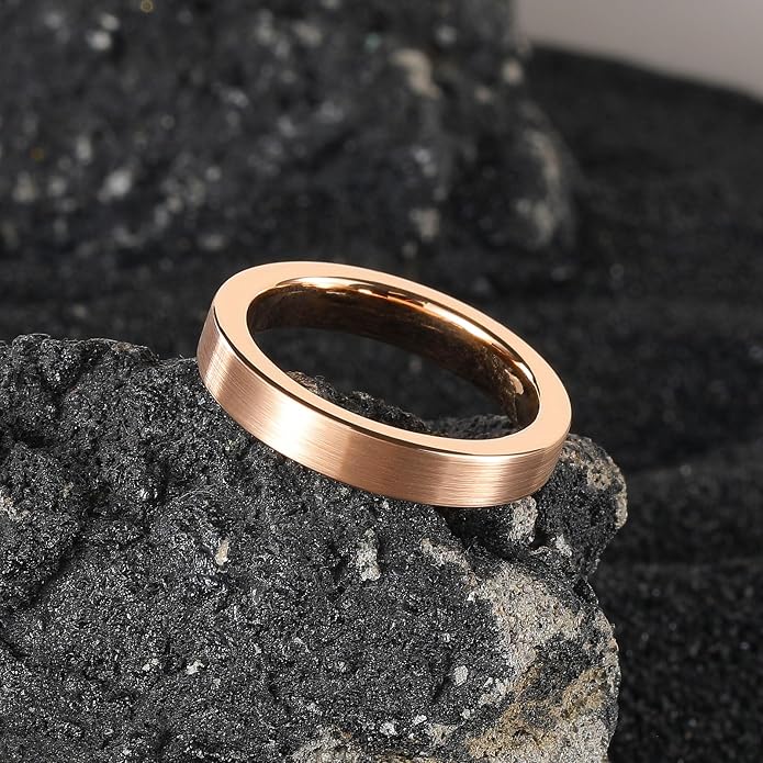 King Will Basic Gold/Rose Gold/Brown Plated Tungsten Wedding Band for Men/Women, 2mm/4mm/6mm/8mm/10mm/12mm Width Band Rings, Pipe Cut Matte Brushed Finish Cigar Band Ring Comfort Fit