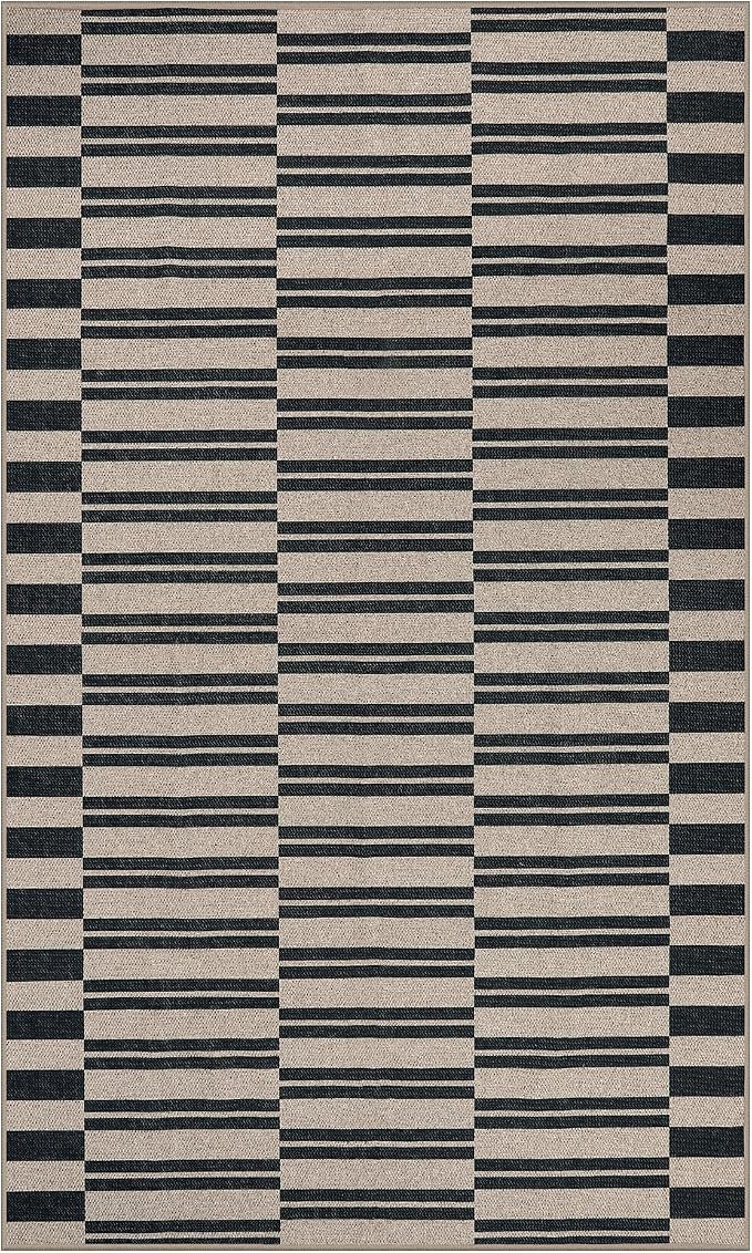 Lahome Striped Easy Jute Outdoor Patio Rug, 3x5 Washable Rugs for Porch | Indoor Living Room Area Rugs Non Slip Black, Modern Farmhouse Neutral Carpet for Entryway Backyard Bedroom Rv