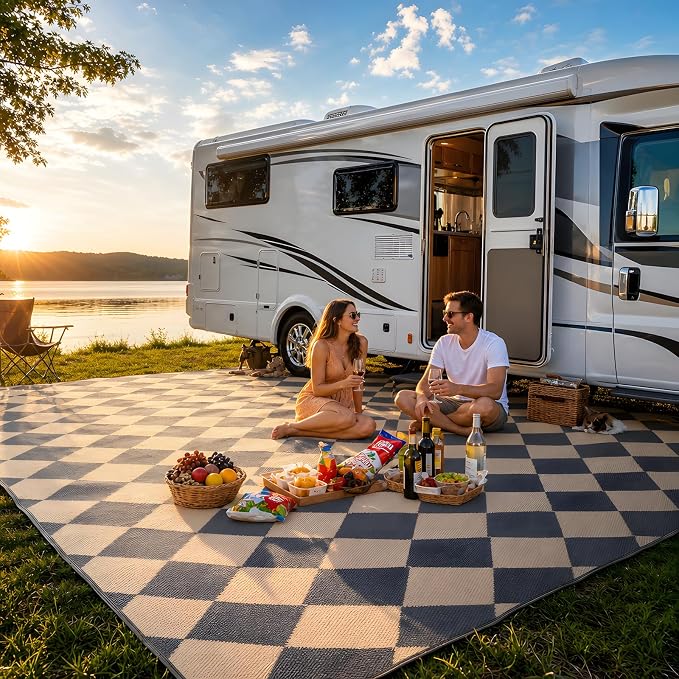 fifame Outdoor Camping Rugs, 9x18 Outdoor Rug Patios Clearance Plastic Straw Rug Weatherproof Reversible Mats, Large Floor Mat for Outdoors, RV, Patio, Backyard, Deck, Picnic, Beach, Trailer, Camping
