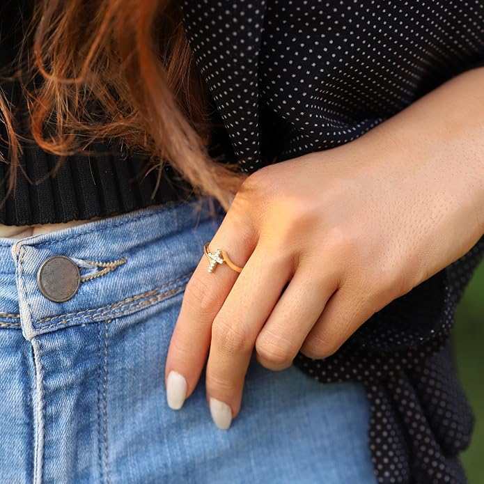 Gold Cross Statement Rings for Women 14K Gold Silver Tone Non Tarnish Cute Band High Polished Smooth Comfort Fit Size 5-10