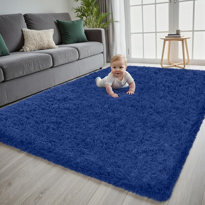 5x7 Area Rug for Living Room, Ultra Soft Fluffy Shag Rugs for Bedroom, Non-Slip Large Fuzzy Plush Rug Indoor Floor Carpet for Nursery Kids Office Dorm Modern Decor, Navy Blue