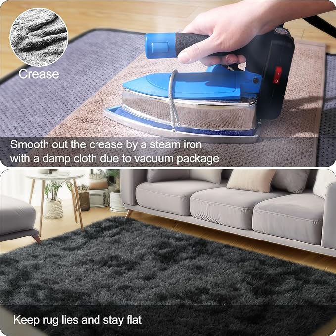 qulint 2x3 Rug for Bedroom, Fluffy Small Rug for Living Room, Black/Grey | Soft Shag Fuzzy Tie-dyed Black Gray Carpet, Shaggy Modern Alfombras for Kids Boys and Girls Dorm Classroom Decor
