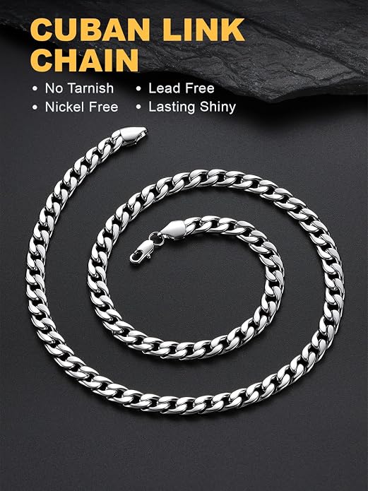 U7 Cuban Link Chain for Men Women Stainless Steel Curb Necklace, 7/9/12/15 MM Chunky Chain Silver/Gold/Black Mens Hip Hop Jewelry 18''-30''