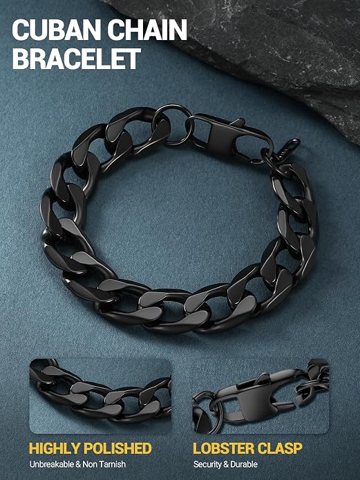 PROSTEEL Silver/Gold/Black Bracelets for Men Figaro Cuban Link, 6mm-13mm Width, 7.5"/8.3"/9" Length, Stainless Steel Mens Bracelet Jewelry with Gift Box