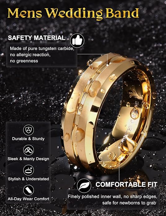 Jstyle Tungsten Wedding Rings for Men Black/Silver/Gold Mens Wedding Band 8MM Mens Engagement Rings Groove Beveled Edges High Polish/Matte Finish Men's Promise Ring Comfort Fit Size 7-14