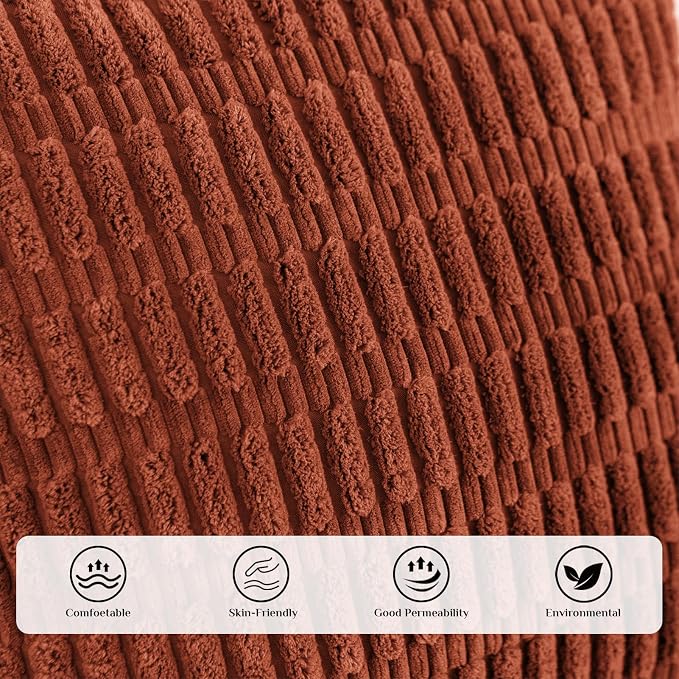 Softalker Throw Pillow Covers 16x16 Set of 2, Soft Corduroy Plush Decorative Square Cushion Cases for Living Room Couch Sofa, Rustic Farmhouse Boho Home Decor, Orange