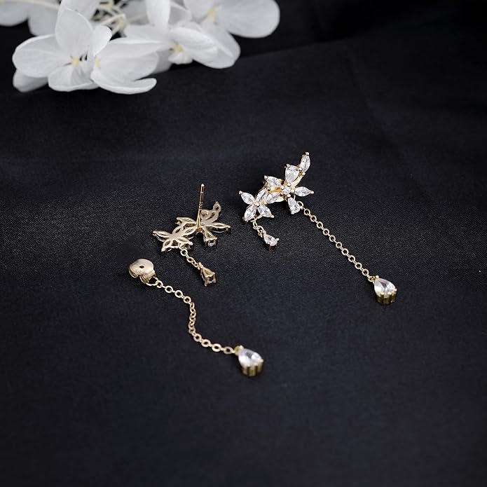 SLUYNZ 925 Sterling Silver Dainty CZ Flowers Wrap Earrings Dangle Chain for Women Elegant Dangling Earrings Bridal Earrings Wedding Engagement Drop Earrings Prom Engagement Party Jewelry