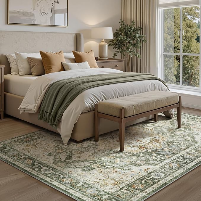 PADOOR 8X10 Area Rug,Rugs for Living Room,Soft Olive Rugs for Bedroom,Machine Washable Rug Non Slip Carpet for Dining Room Living Room Bedside Office