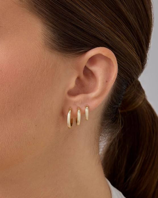 PAVOI Gold Hoop Earrings for Women - 14K Gold Plated 925 Sterling Silver Posts 3 Pairs Hoop Earrings Set for Women - Hypoallergenic Huggie Earring Pack