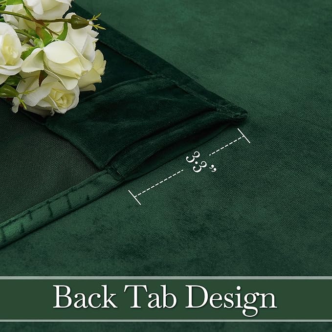 RYB HOME Living Room Curtains, Vintage Velvet Drapes Soft Durable Texture Room Darkening Window Treatment Decorative Backdrop Thermal Curtains for Bedrooom, Hunter Green, W52 x L120 inch, 2 Panel