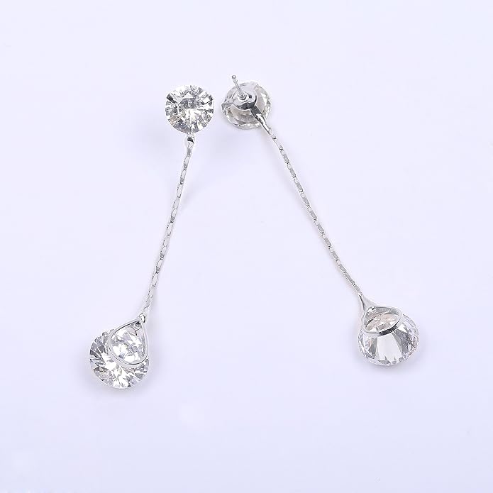 Crystal Linear Drop Earrings - Womens Sterling Silver Round Cubic Zirconia CZ Diamond Rhinestone Long Chain Dangle Earrings Bridal Drop Earrings for Wedding Bride Bridesmaids