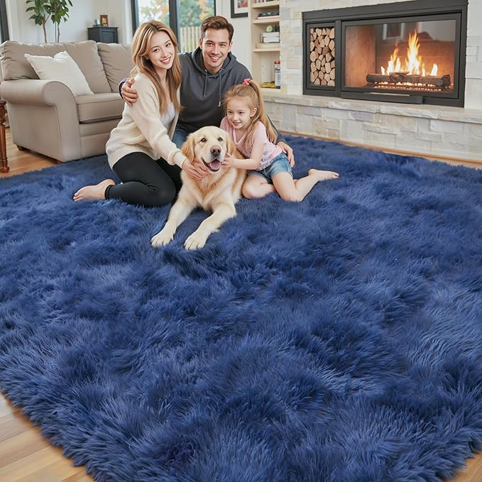 Area Rugs 10x14 Living Room, Shaggy Carpet Soft Plush Furry Bedside Rug Large Area Rugs for Bedroom Home Decor Anti Slip(10 x 14, Royal Blue)
