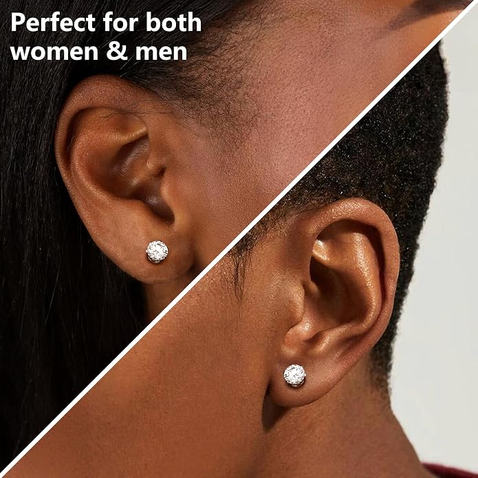 GEMQUEEN Moissanite Magnetic Earrings for Men Women : 18K White Gold Plated Hypoallergenic Stainless Steel Non Piercing Clip on Fake Earrings Studs Dainty Moissanite Earring Jewelry D Color VVS1