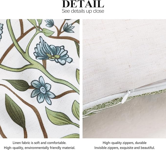 ISAENNE Designer Linen Throw Pillow Cover,Set of 2,28"x12"-Mosella A | Vintage Elegant Rectangle Decor Pillow Cover,Concealed Zipper Design,Floral Pattern,Sofa,Bedroom,Living Room,Lounge Chairs