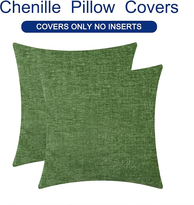 CaliTime Throw Pillow Covers Decorative 24 X 24 Inches Pack of 2 Cozy Chenille Cushion Cases for Couch Sofa Bed Living Room Home Forest Green