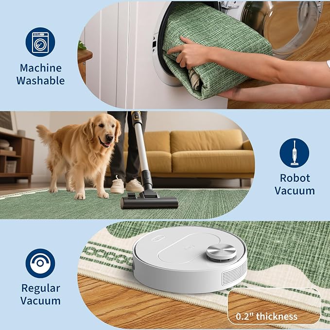 GarveeHome Scalloped Sage Green 2.5x10 Runner Rug for Hallway Washable Kitchen Rugs Non Slip Solid Modern Minimalism Soft Low-Pile Indoor Carpet for Entryway Laundry Room Floor Mats