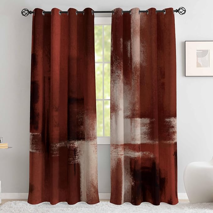 Asuexpect Red Curtains 2 Panels Abstract Rust Curtain Room Darkening Grommet Window Treatments Modern Decorative for Bedroom Living Room, 52x84 Inches