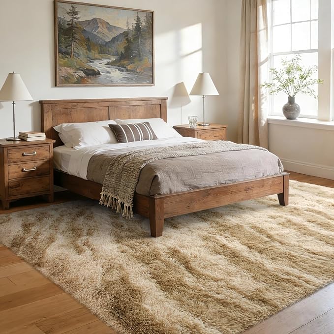 Large Shaggy 6x9 Area Rugs for Living Room Decor, Non-Slip Tie-Dyed Rugs for Bedroom Kids Playroom Dorm Room, High Pile Ultra Soft Carpet, Khaki