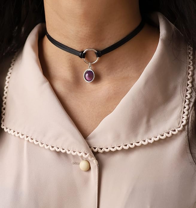 Sacina O Ring Crystal Choker, Black Choker, Boho Hippie Necklace, Gothic Necklace, Christmas Jewelry Gift for Women