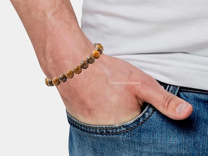Amazing Gemstone Mariyam Jasper Bracelet for Women Men's Gifts - Protection Healing Crystal Bracelet - 8mm Gemstones Beaded Adjustable Bracelet Pulseras para Hombres Mujer Stocking Stuffers