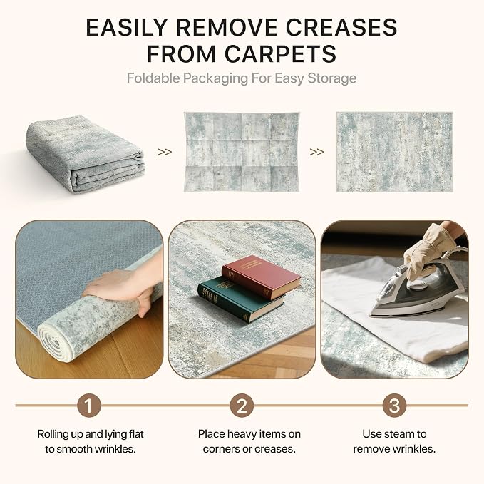 GENIMO Abstract Area Rug 5x7, Washable Modern Rug Non Slip, Low Pile Lightweight Soft Large Carpet for Living Room, Bedroom, Dining Room, Light Grey
