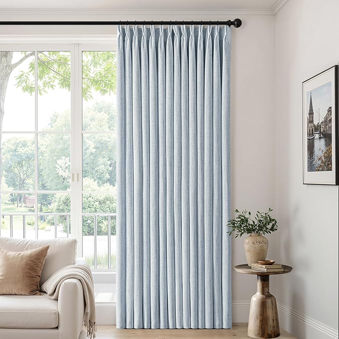 MIULEE Pinch Pleated Thick Linen Curtains 90 Inch 4 Panels Set Back Tab Memory Trained Pinch Pleat Semi Sheer Light Filtering Privacy Let Light in Window Drapes for Living Room Bedroom Chambray Blue