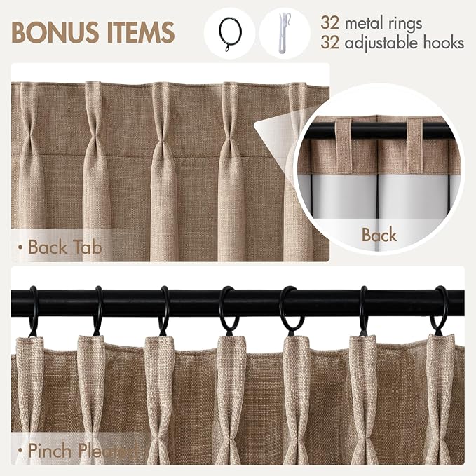 MIULEE Pinch Pleated 100% Blackout Curtains 40"x84" Long Linen 4 Panels Set | Thick Linen, Memory Trained Pleat, Back Tab Double Layer Drapes, Thermal Insulated, Curtain for Bedroom Living Room Darkening