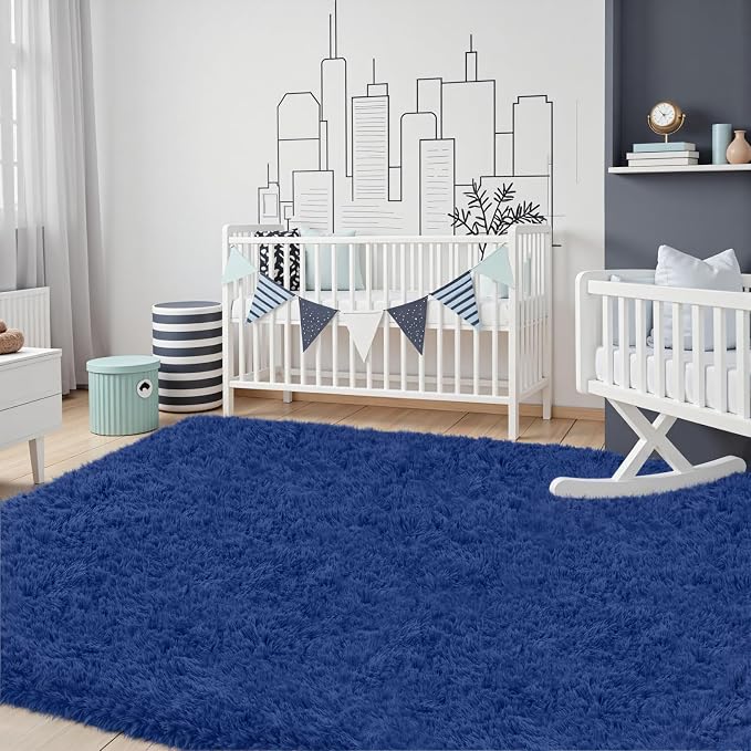 6x9 Area Rug for Living Room, Ultra Soft Fluffy Shag Rugs for Bedroom, Non-Slip Large Fuzzy Plush Rug Indoor Floor Carpet for Nursery Kids Office Dorm Modern Decor, Navy Blue
