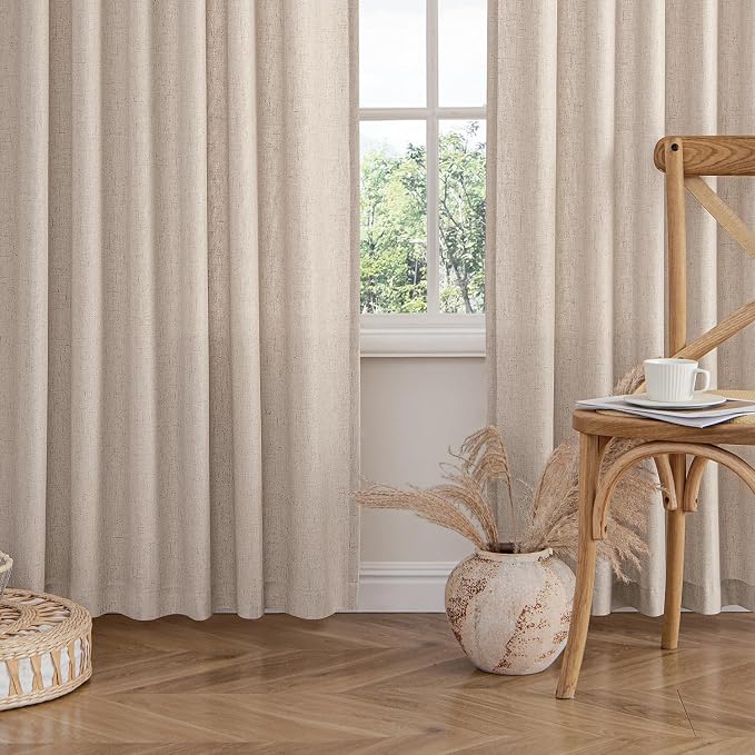 MIULEE Non-See-Through Privacy Linen Curtains 52W x 84L Inch Burlywood | 2 Panels, Light Filtering, Semi Sheer Window Curtains, Farmhouse Textured, Back Tab Drapes for Bedroom Living Room