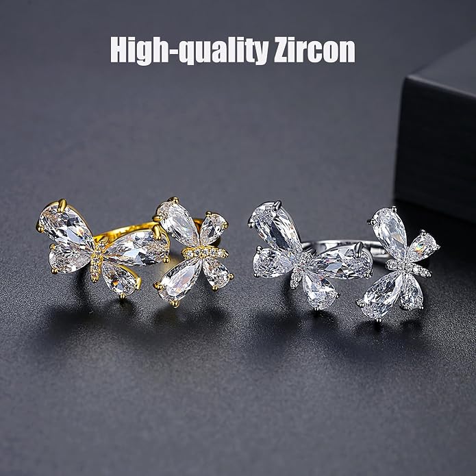 18K Gold Plated Rings for Women and Teen Girls Non Tarnish Cubic Zirconia Fidget Ring Butterfly/Snake/Mesh/Cross/Crown Knuckle Ring Open Adjustable Statement Stacking Chunky Rings