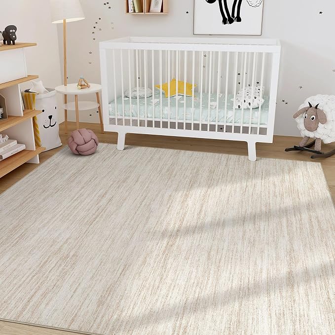 Nakagishi 10x14 Area Rugs Living Room: Washable Large Vintage Rug Neutral Non-Slip Soft Stain Resistant Indoor Carpet for Bedroom Nursery Dining Room Office Playroom - Beige-01