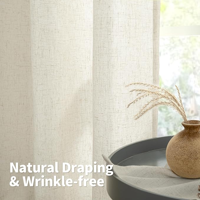 YoungsTex Linen Curtains 84 Inch Length with Grommet Light Filtering | Beige Drapes Privacy for Bedroom Living Room, 2 Panels, 52 X 84 Inch