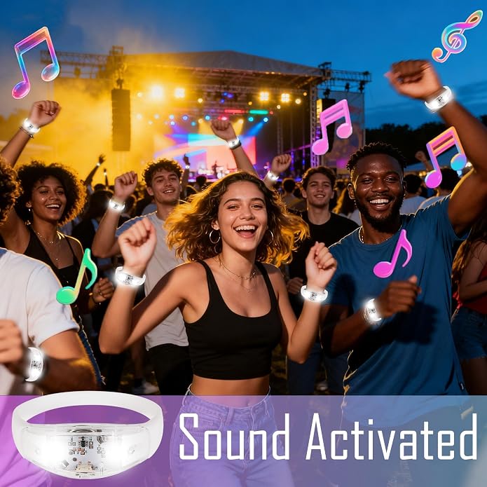 150 Pcs LED Glow Bracelets Sound Activated Light Up Bracelets for Adults Glow in the Dark Party Supplies Birthday Party Favors for Christmas, Halloween, Rave, New Year, Concert