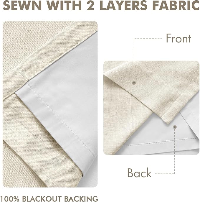 MIULEE Linen Pinch Pleated 100% Blackout Linen Curtains for Bedroom, Room Darkening Memory Trained Light Blocking Window Curtains 84 inches Long for Living Room, Black Out Pleat Drapes, 2 Panels