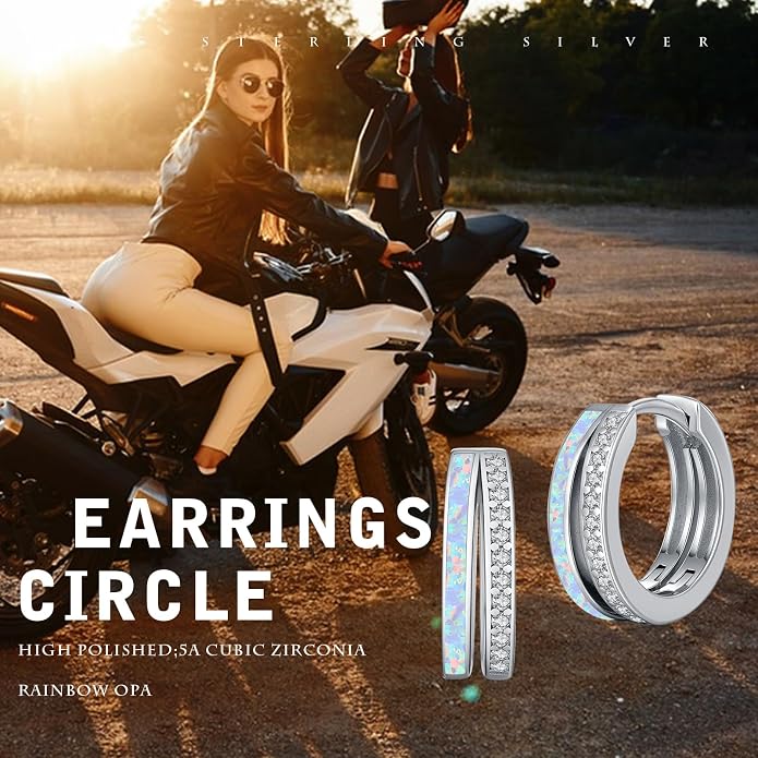 MEDWISE Mothers Day Gifts for Mom Multi Colored Opal Hoop Earrings for Women 925 Sterling Silver Huggie Hoop Earrings Jewelry Gift for Women Daughter Wife Mom Friends