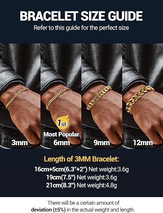 PROSTEEL Stainless Steel Bracelets for Men Women, Gold/Silver/Black, Cuban Link Bracelet Adjustable, Jewelry with Gift Box