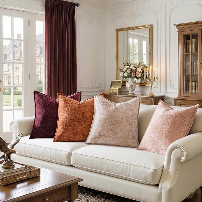 a moment Throw Pillow Covers 24X24 Inch 4 Packs,Soft Velvet Decorative Pillow Cases with 3D Ice Flower,Texture Modern Accent Cushion Covers for Sofa Couch Home Decor Desert Rose