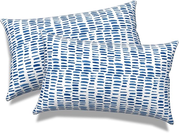 Outdoor Lumbar Pillows, Water Repellent Cushion Pillows 12x20 Inch, Outdoor Pillows with Inserts for Home Garden, Pack of 2, Pebble Blue