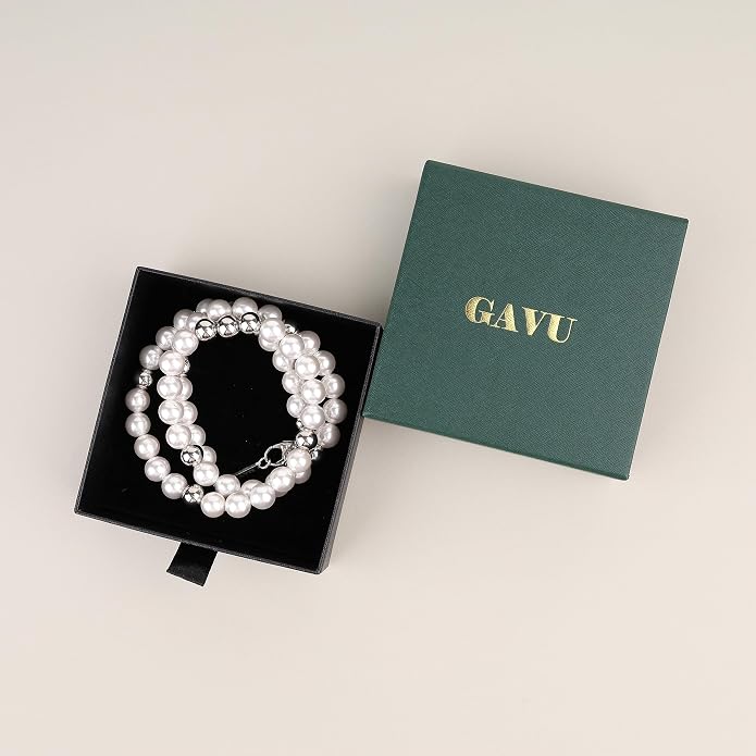 GAVU Men's Pearl Necklace, Pearl Jewelry Crystal Beaded Necklace for Men 20"/22"/24"/26"