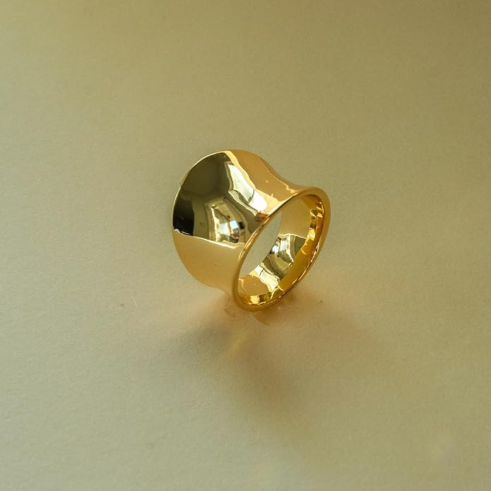 Wide Band Ring for Women | Sculptural Statement Rings| 18K Gold Plated Polish Large Thumb Index Full Finger Rinds