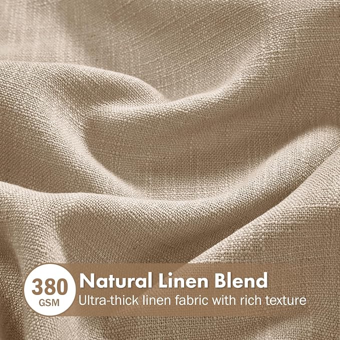 MIULEE Thick Linen Curtains, 42Wx72L, Taupe Semi Sheer Linen Textured | Light Filtering Window Privacy Drapes with Back Tab Rod Pocket for Farmhouse/Living Room/Bedroom, Set of 2