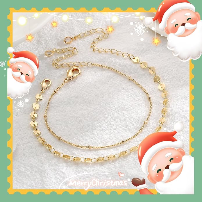 Dainty Gold Bracelets for Women, 14K Gold Plated Adjustable Layered Beads Bracelet Cute Evil Eye Oval Chain Pearl Bar Turtle Gold Bracelets for Women Jewelry